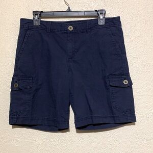 Eddie Bauer Shorts 8 Navy Blue Cargo Pockets Logo Stretch Cotton/spandex Blend